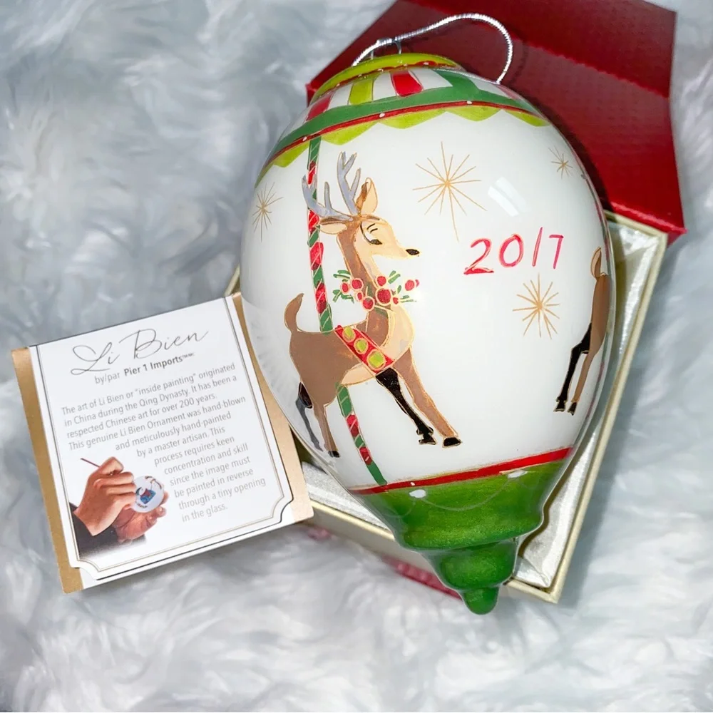 Pier 1 Li Bien Reindeer Carousel Glass Ornament 2017
